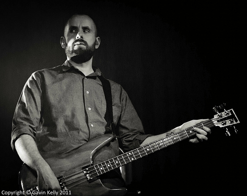 Dominic Aitchison of Mogwai w/Travis Bean bass - photo by Gavin Kelly