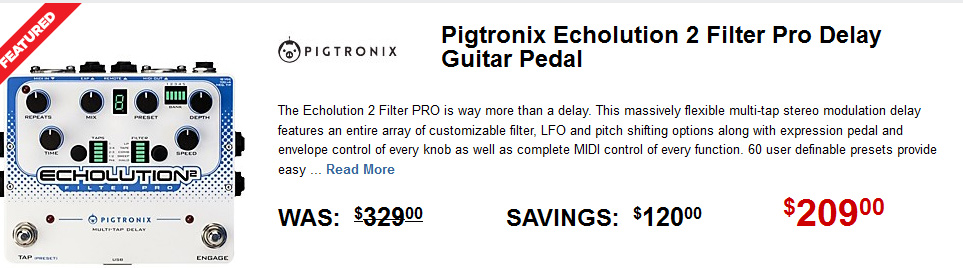 Pigtronix Echolution 2 Filter Pro Delay Sale